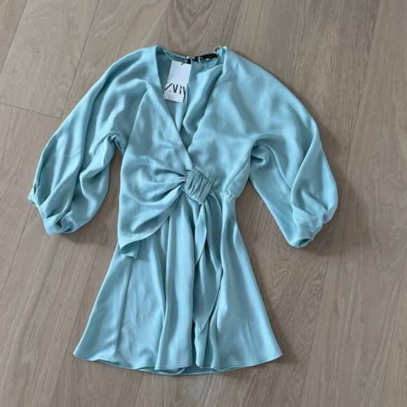 Zara Dresses & Skirts - Zara Knotted Mint Green Mini Dress